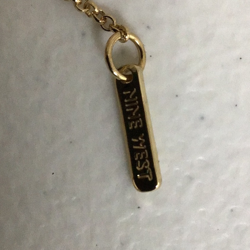 Women's Nine West Gold Tone 2 Layer Crystal Pendent Necklace - Picture 6 of 8